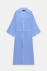 ROBE MI-LONGUE EN LIN AVEC CEINTURE