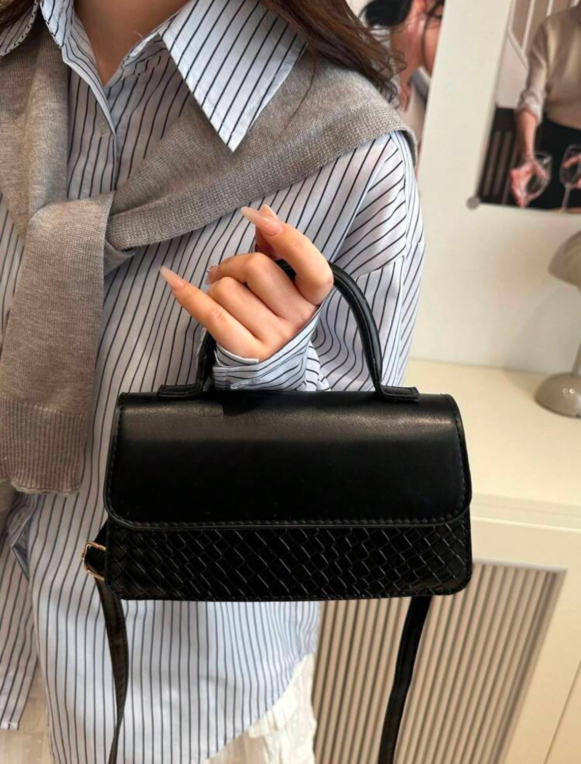 Sac à main à texture tressée - Noir