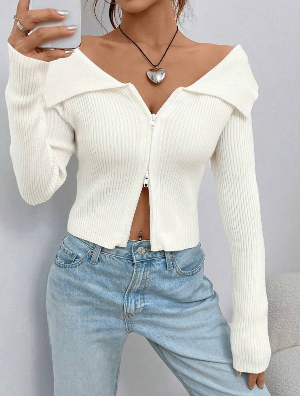 Cardigan zippé - Blanc