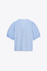 BLOUSE À LACETS AVEC LIN