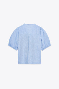 BLOUSE À LACETS AVEC LIN
