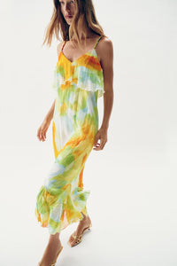 ROBE MI-LONGUE IMPRIMÉE À VOLANTS
