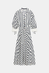 ROBE MI-LONGUE À RAYURES AVEC CEINTURE