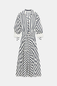 ROBE MI-LONGUE À RAYURES AVEC CEINTURE