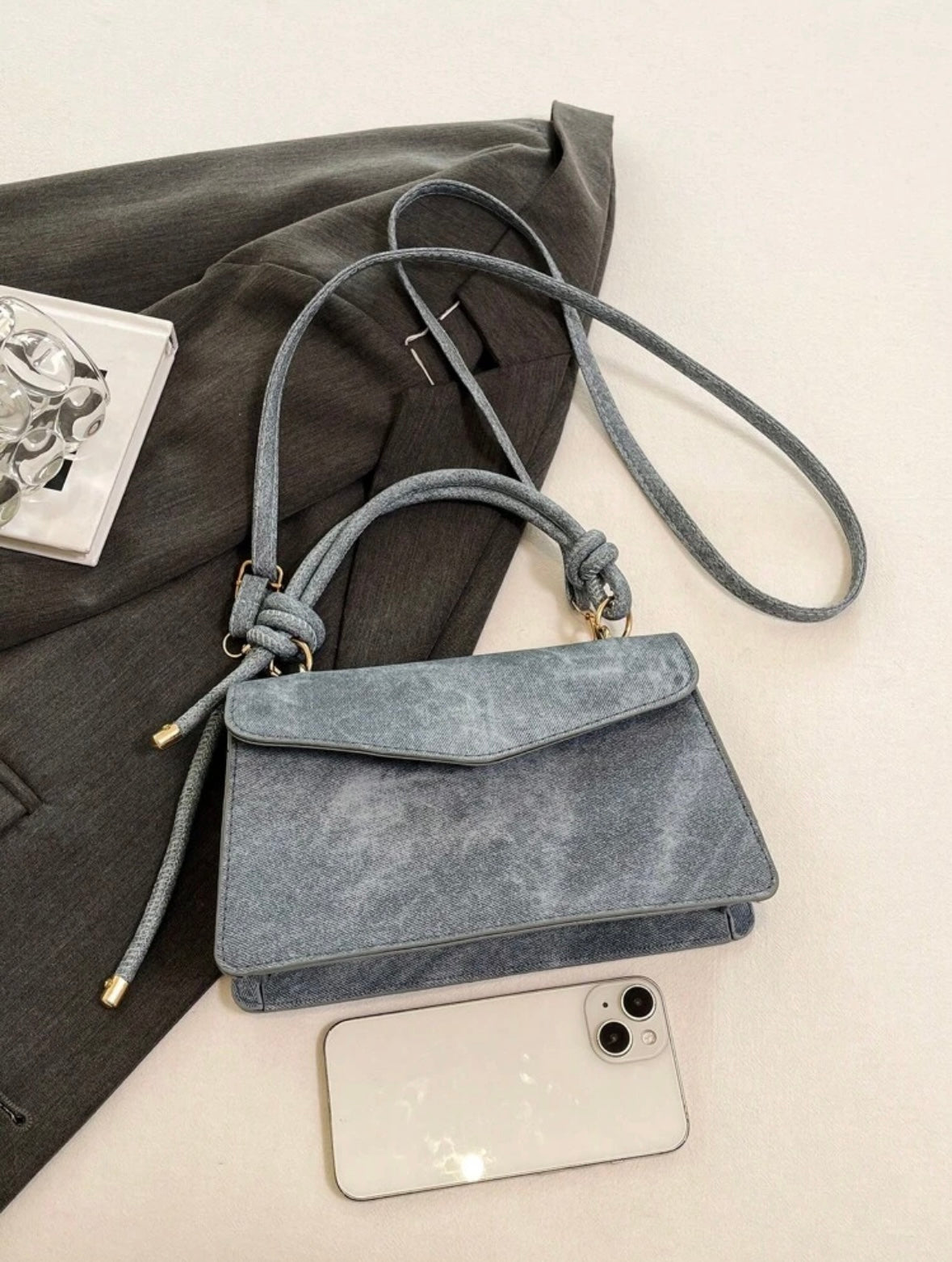 Sac à main avec ceinture décorative - Bleu Azur