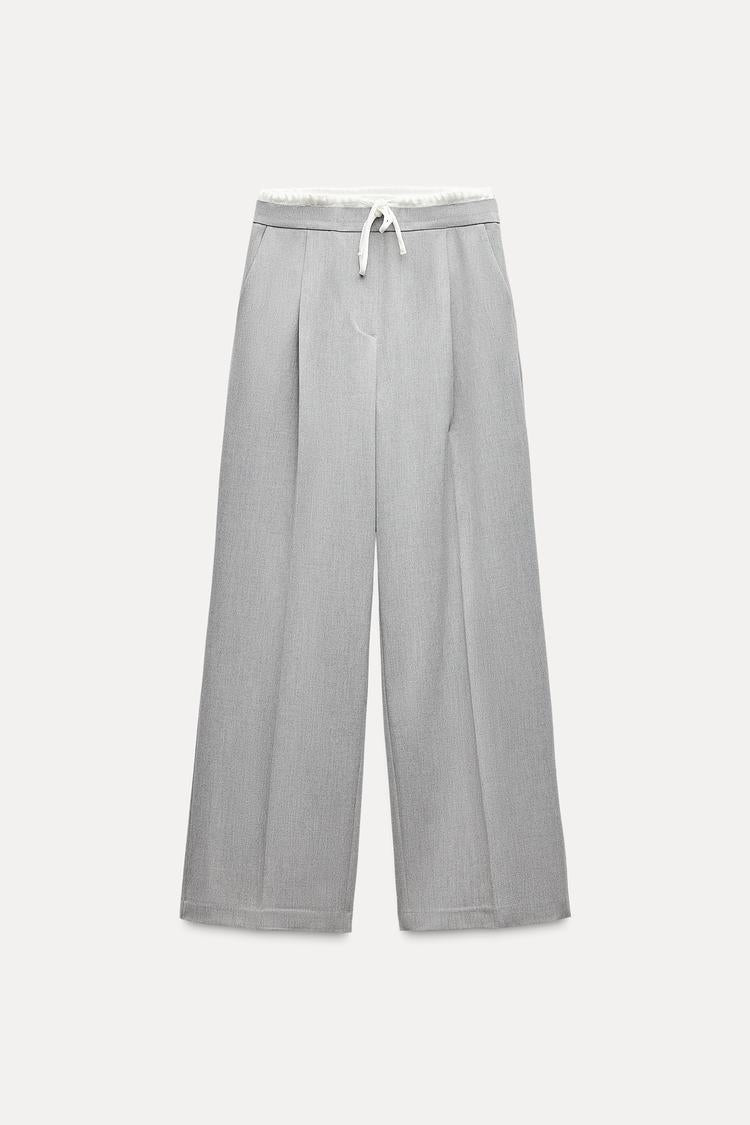 Pantalon large a taille double - Gris