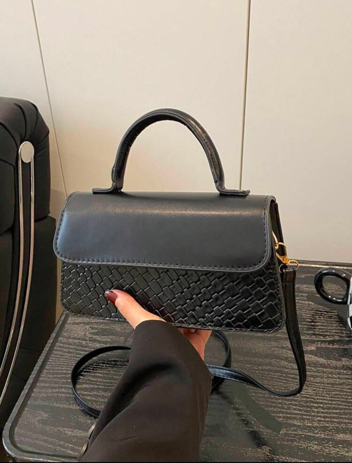 Sac à main à texture tressée - Noir