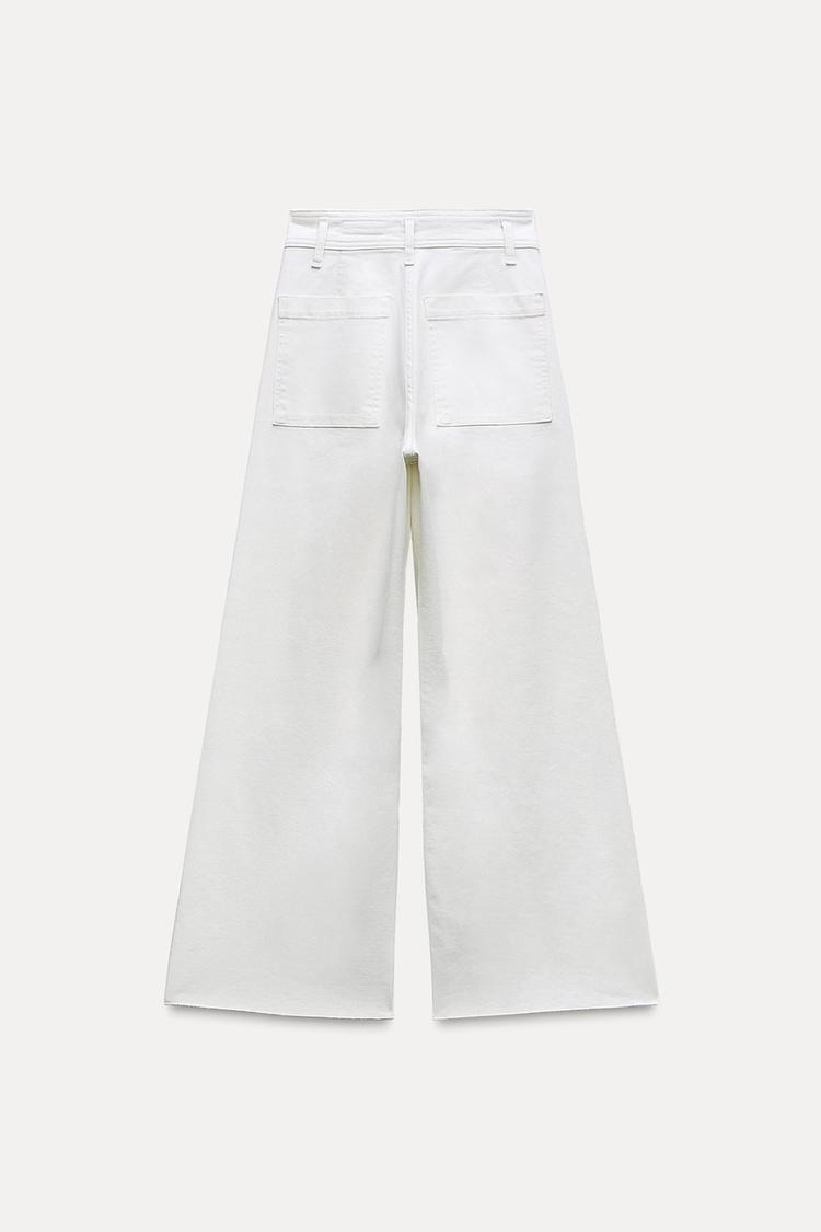 Jean collection zw marine droit a taille haute - écru