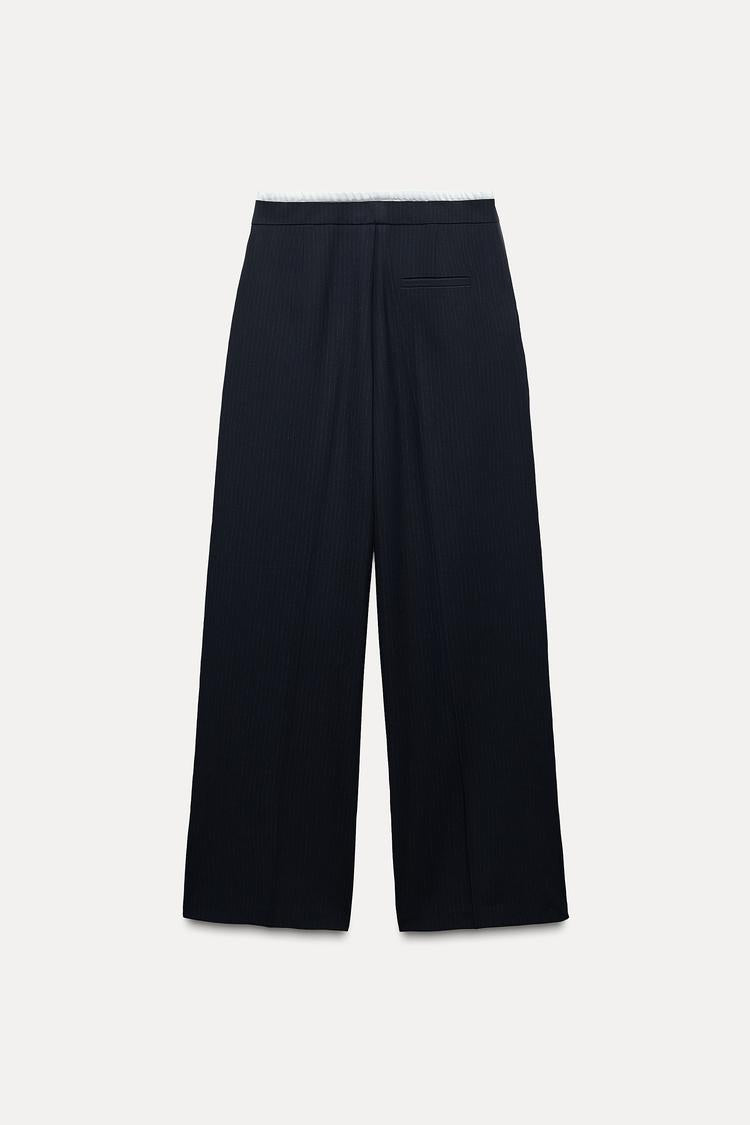 Pantalon large a taille double - Bleu marine