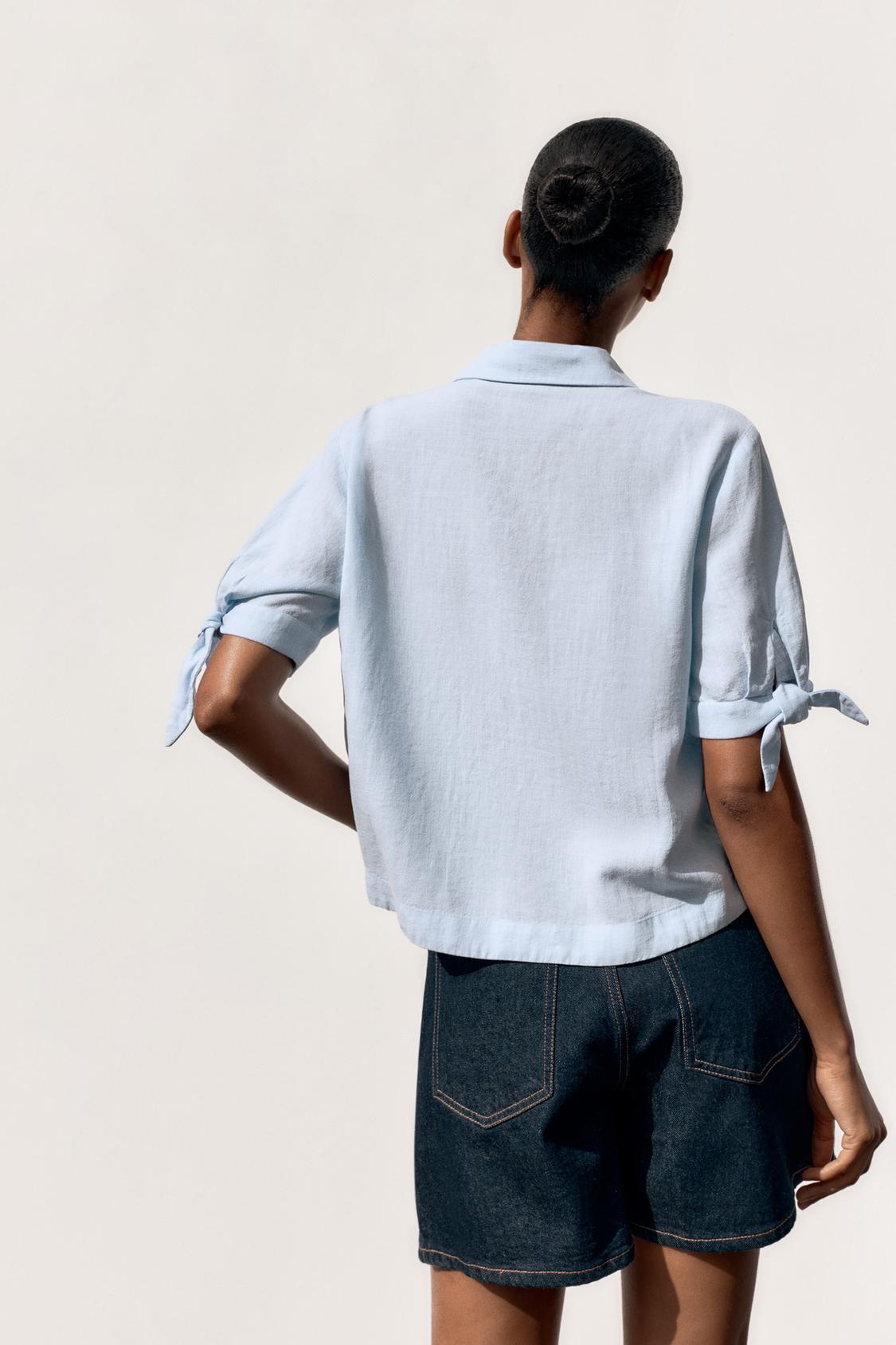 CHEMISE MANCHES COURTES AVEC LACETS EN RAMIE