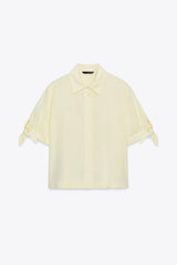 CHEMISE MANCHES COURTES AVEC LACETS EN RAMIE
