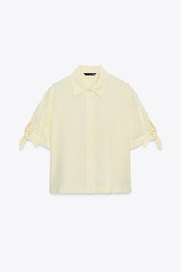 CHEMISE MANCHES COURTES AVEC LACETS EN RAMIE