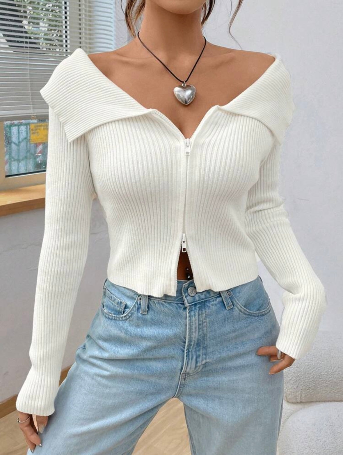 Cardigan zippé - Blanc