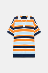 ROBE POLO EN MAILLE À RAYURES