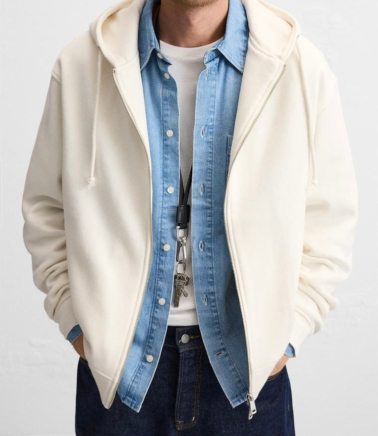 Sweat à capuche zip - Blanc Cassé