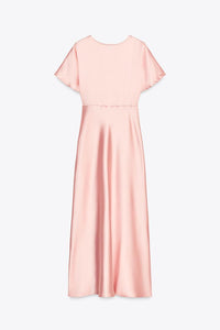 Robe mi-longue satinée - Rose
