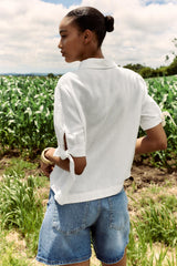 CHEMISE MANCHES COURTES AVEC LACETS EN RAMIE