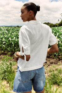 CHEMISE MANCHES COURTES AVEC LACETS EN RAMIE