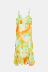 ROBE MI-LONGUE IMPRIMÉE À VOLANTS